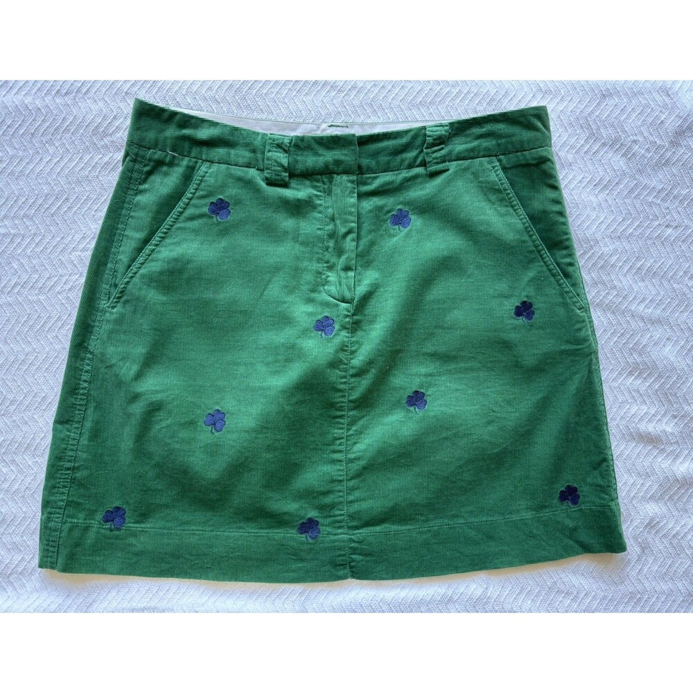 Colony Sportswear Green Corduroy Mini Skirt Sz 6 Navy Shamrock Embroidery Preppy